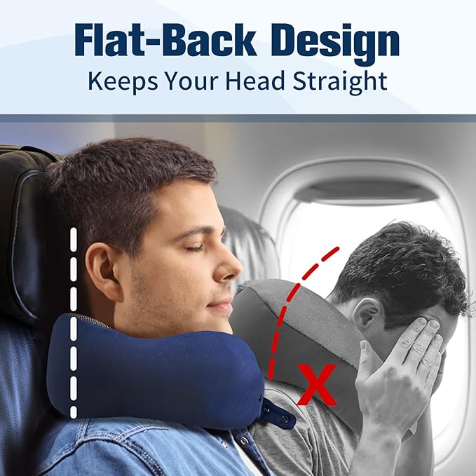 Neck Pillow for Traveling, Travel Pillows for Airplanes,100% Pure Memory Foam Travel Neck Pillow, Adjustable Flight Pillow, Portable Plane Accessories with Eye Mask, Earplugs, Carry Bag