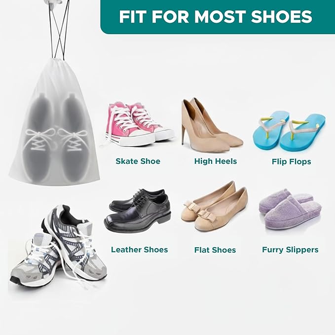 Large Shoe Bags for Travel, Waterproof Storage Organizer with Drawstring, Frosted Clear Travel Shoe Bag, 5 Pack 17.7 x 13.8 Inches