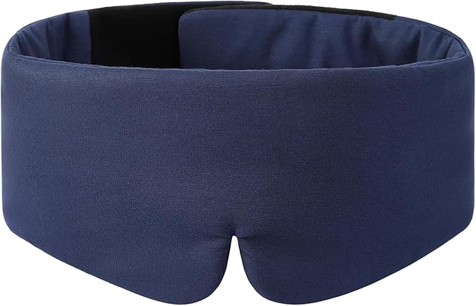 ALASKA BEAR Wraparound Style Organic Cotton Eye Mask with Padded Nose, Big Wide Headband and Large Coverage Ear Muff Sleeping Mask with Bottom Flap for Full Blackout, Dark Blue