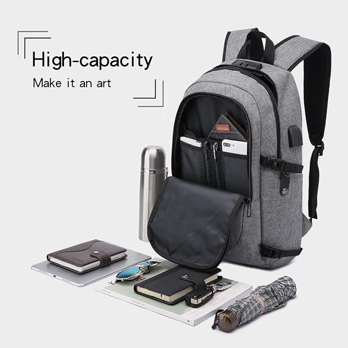 WENIG Laptop Backpack,Business Travel Anti Theft Backpack for Men Women with USB Charging Port,Slim Durable Water Resistant Computer Backpack Fits 15.6 Inch Laptop Notebook,Grey