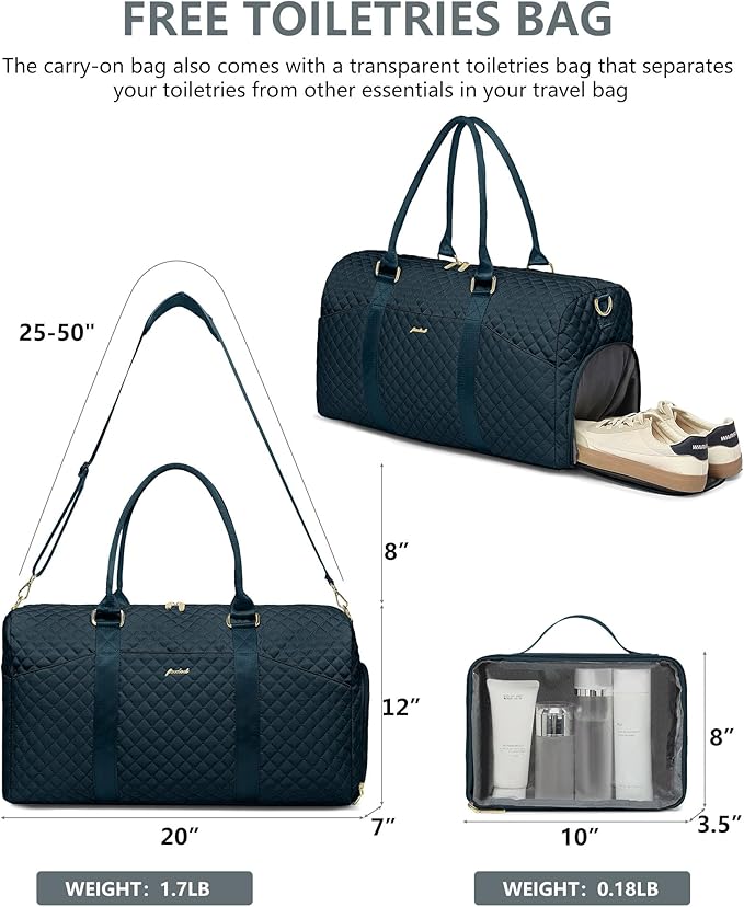 Women Weekender Travel Duffle Bag: Travel Duffel Overnight Bags with Shoe Compartment Large Carry on Tote with Toiletry Bag Weekend Traveling Yoga Gym Hospital Bag for Women with Wet Pocket