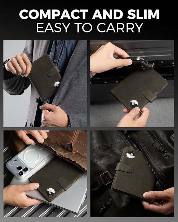 LORZOR Passport Holder for Travel: Full Grain Leather Passport Cover with Airtag Holder Magnetic Buckle for Men - RFID Blocking Bifold Wallet for Air Ticket Card Cash Coin (Black-yellow)