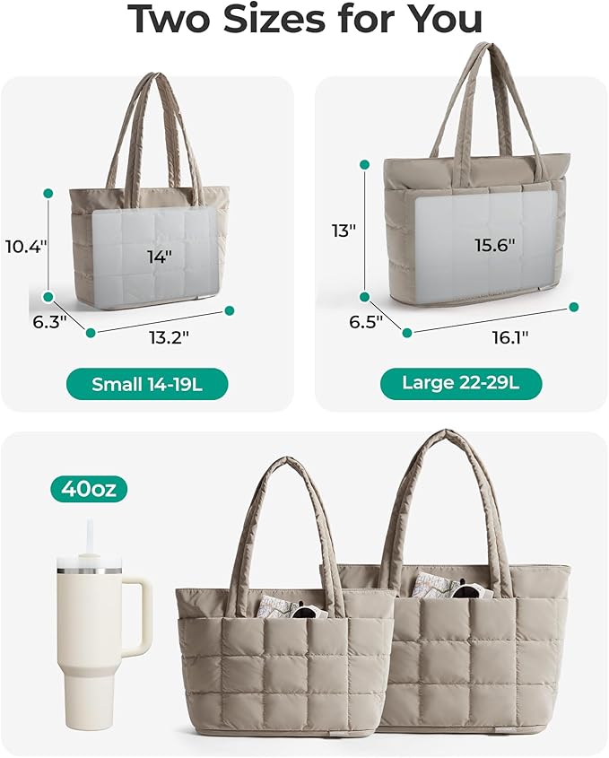 BAGSMART Expandable Tote Bag for Women, Puffer Work Tote Handbag, Quilted Carry On Bag for Travel Gym