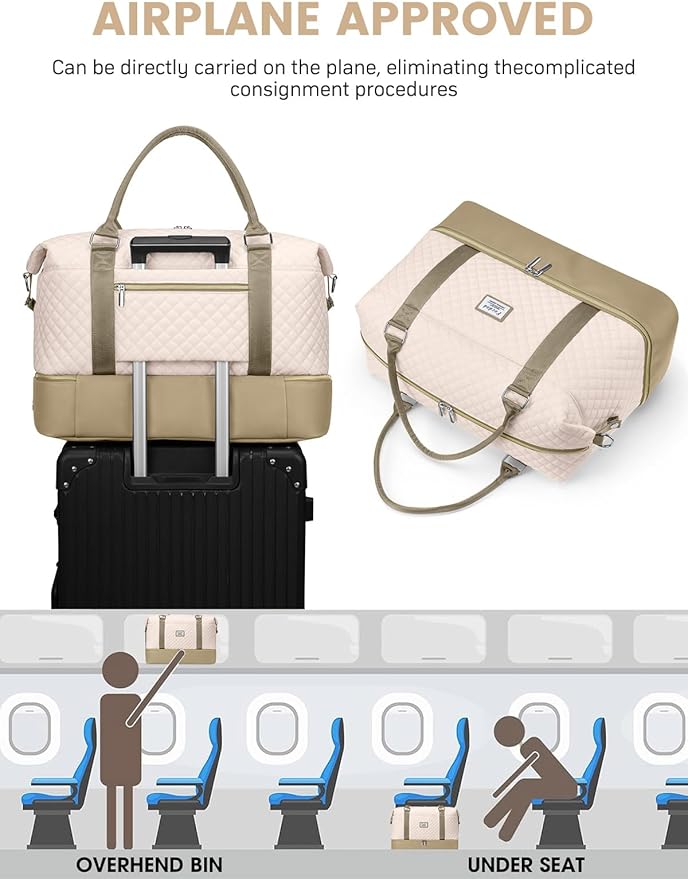 Travel Weekender Duffle Bags for Women: Overnight Bags with Shoe Compartment Large Carry on Weekend Bag with Toiletry Bag & Wet Pocket Tote Duffel Hospital Bag for Women Labor Delivery Beige Khaki