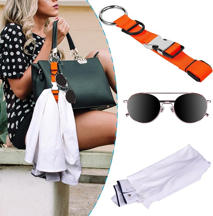 Wisdompro Jacket Gripper Strap, Add a Bag Luggage Straps Baggage Suitcase Belts Travel Accessories with Hook and D-Ring - Make Your Hands Free, Easy to Carry Your Extra Bags - Orange