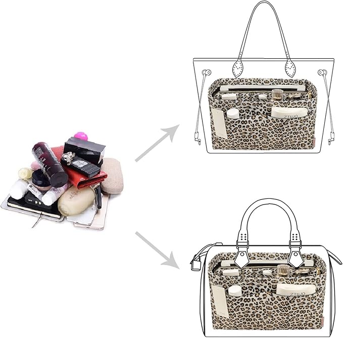 ZTUJO Purse Organizer Insert, Felt Bag Organizer with Metal Zipper, Handbag & Tote Shaper, For Speedy Neverfull Tote, 7 Sizes