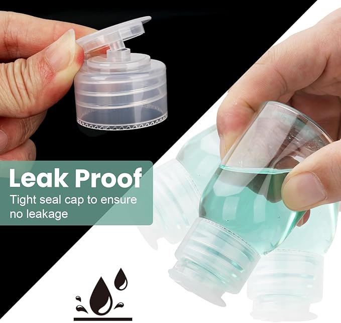 Travel Bottles for Toiletries 6 Pack 2.2oz/65ml Leak Proof Travel Size Toiletries Wide Mouth Containers TSA Approved Squeeze Bottles with Flip Cap for Shampoo Conditioner Body Wash(Clear)