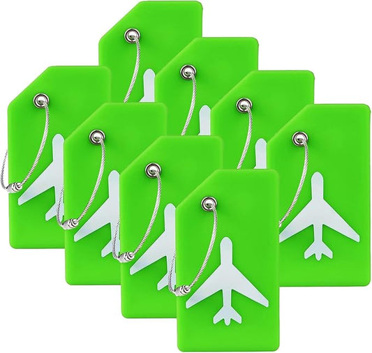 8 Pack Silicone Luggage Tag for Suitcases with Stainless Loop, TSA Approved, Privacy Protection Travel Essentials Bag Tags by Gostwo, Green