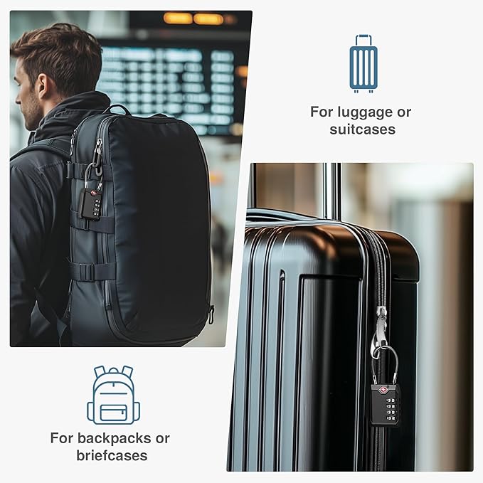 Puroma TSA Locks for Luggage, 2 Pack Luggage Locks TSA Approved 4-Digit Combination Cable Travel Lock Zinc Alloy for Suitcases, Bags, Toolboxes, Backpacks & Gym Lockers (Black)