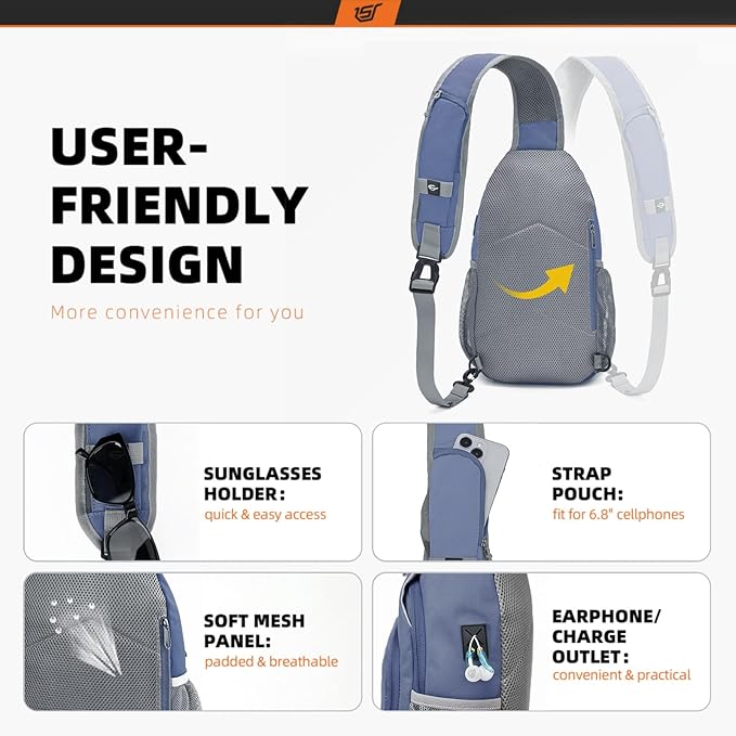 SKYSPER Sling Bag RFID Crossbody Sling Backpack Cross Body Shoulder Bag Travel Hiking Daypack for Women Men(Periwinkle)