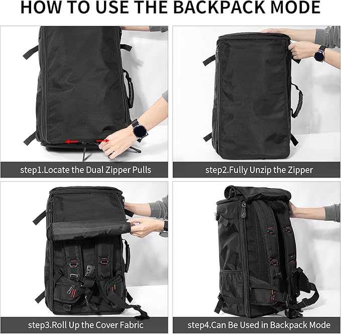 Large Capacity For Travel Hiking Sports Carry On Backpack Durable Convertible Duffle Bag Laptop airplane (black, 60L-Large)