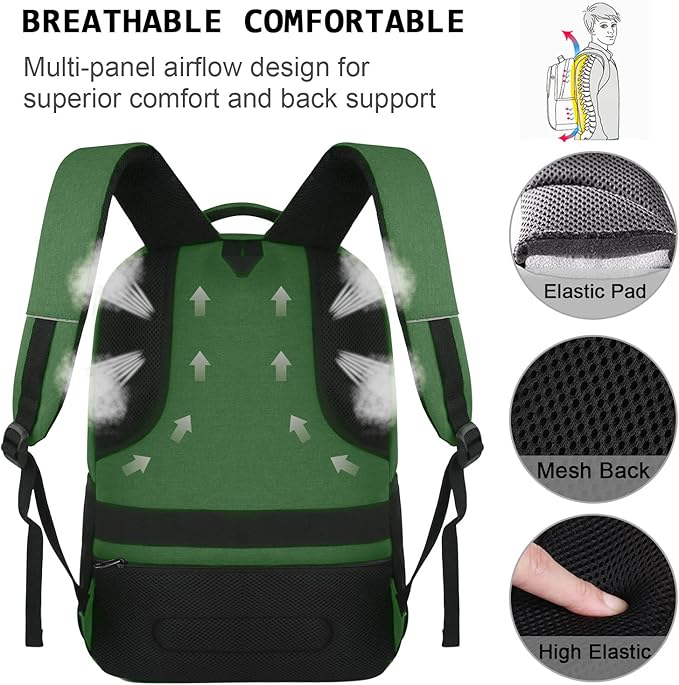 Volher Laptop Backpack,Business Travel Anti Theft Slim Durable Laptops Backpack,Water Resistant College Computer Bag for Women & Men Fits 15.6 Inch Laptop and Notebook-Green