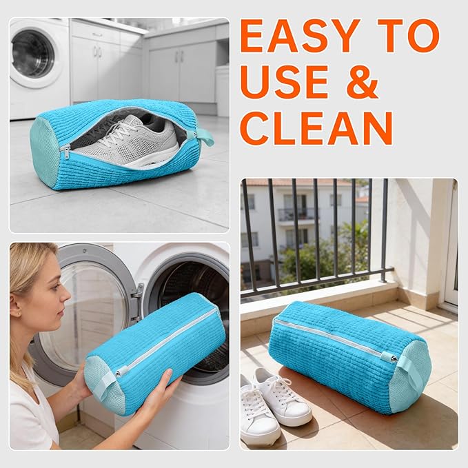 2PCS Shoe Washing Machine Bgs,Laundry Shoe Bags for Washer and Dryer, Reusable and Durable Zipper Sneaker Shoe Washing Bag, Tennis Shoe Cleaning Bag for All Shoe Types (Blue)
