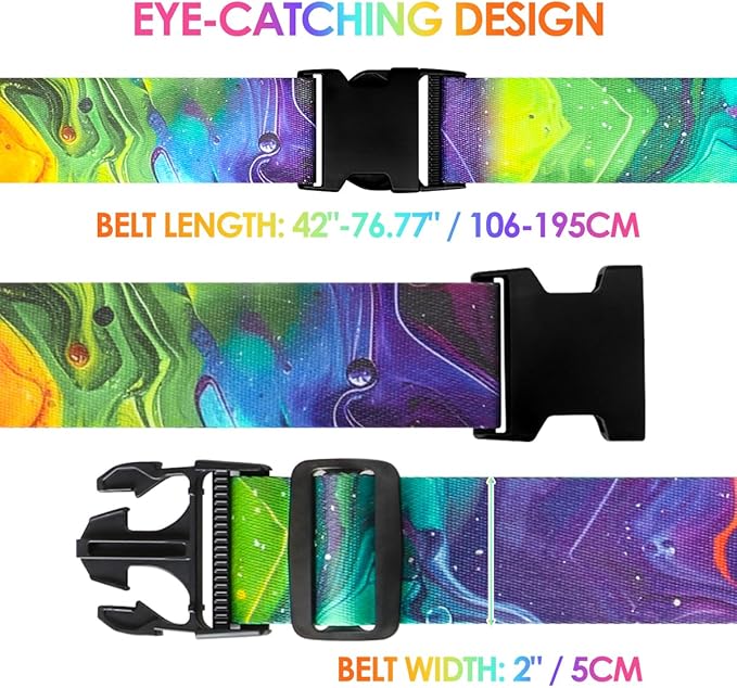 Gutsdoor Luggage Straps for Suitcases Adjustable Travel Belt, Connector Holds Suitcase Bright Colorful Identifiers Travel Bag Accessories (Purple Green)