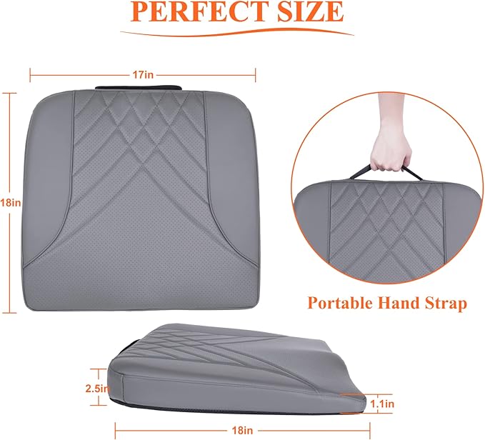 kingphenix Premium Car Seat Cushion, Memory Foam Driver Seat Cushion to Improve Driving View- Coccyx & Lower Back Pain Relief - Seat Cushion for Car, Truck, Office Chair (Leather Gray)