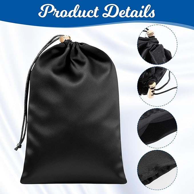 Toy Storage Bags, 6 Pcs Quality Satin Silk Drawstring Pouch Adjustable Microfiber Toy Organizer Bags Gift Bag Foldable Ditty Bag for Women Men Toys Underwear Sunglasses Cosmetic, 3 Sizes (Black)