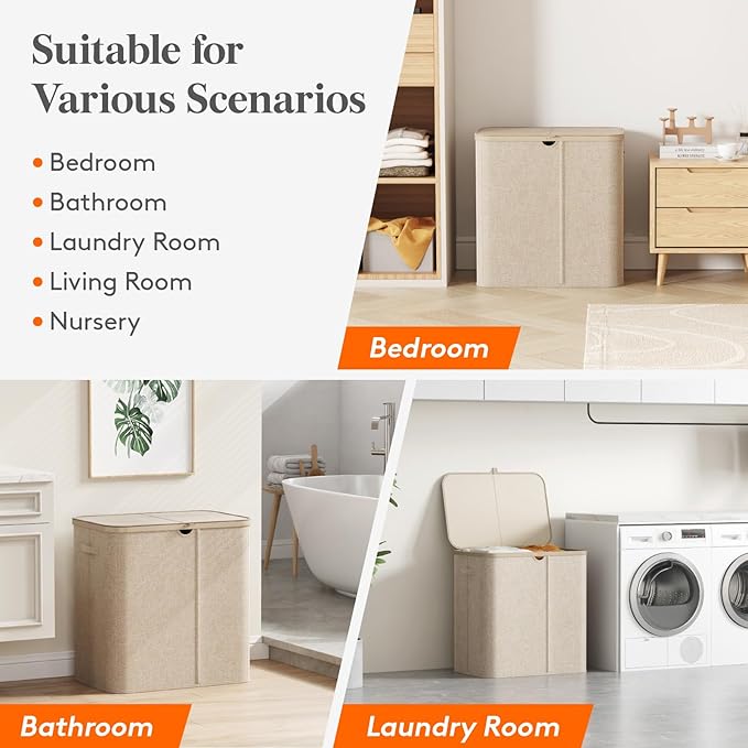 Lifewit 145L Large Laundry Basket with Lid, Laundry Hamper with Plastic Handles and Removable Bag, Foldable Tall Dirty Clothes Hampers for Laundry for Laundry Room, Bedroom, Bathroom, Dorm, Beige