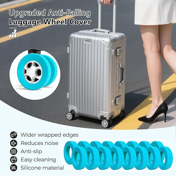 16 Pcs Upgrade Luggage Wheel Covers,Silicone Luggage Wheel Cover, 2-2.4 inches Carry-On Suitcases Office Chair Caster, Scratch-Resistant and Noise-reducing design, Essential Travel Accessories (Green)