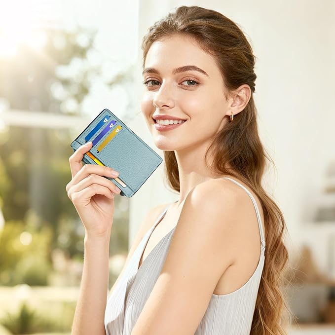 Tipmile Credit Card Holder for Women Slim Minimalist Front Pocket RFID Blocking Wallet Small Compact Card Case with ID Window, Powder Blue