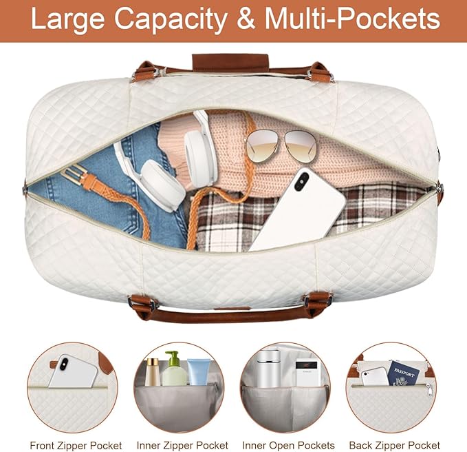 Weekender Bag for Women, Travel Duffel Bag Carry On Overnight Bag with Shoe Compartment Large Nylon Travel Weekend Tote Bag