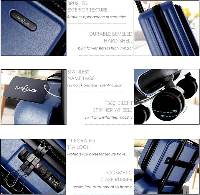 22 Inch Carry On Luggage, Carry On Suitcase with Wheels, Hardside Luggage Carry-On, Expandable Navy Small Suitcase, Hard Shell Carry-on Luggage, Spinner Luggage with Cosmetic Bag