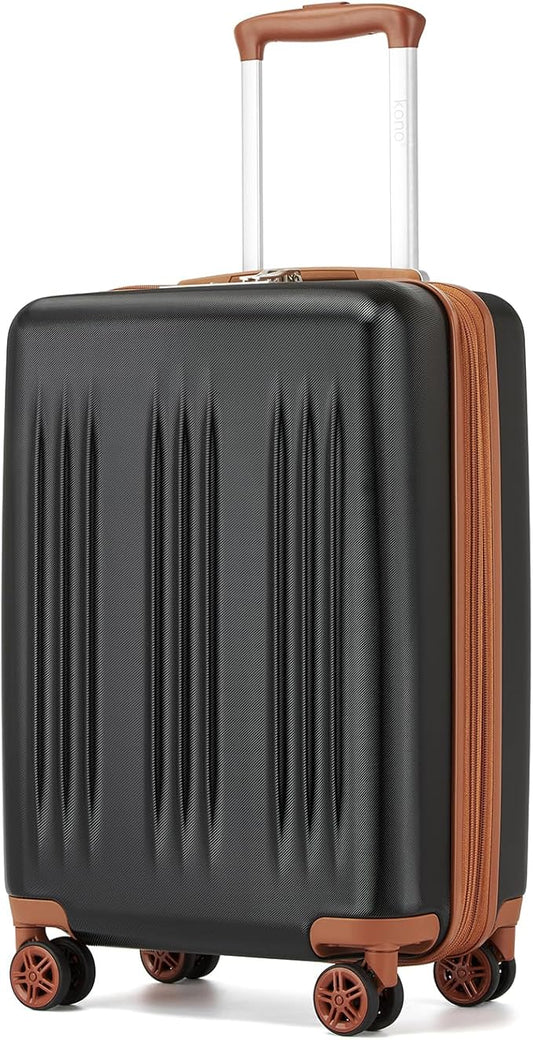 Kono Small 20 Inch Expandable Carry On Luggage with Quiet Spinner Wheels & TSA Lock, Scratch and Drop Resistant PC+ABS Hardside 22x14x9 Airline Approved Suitcase, Black & Brown