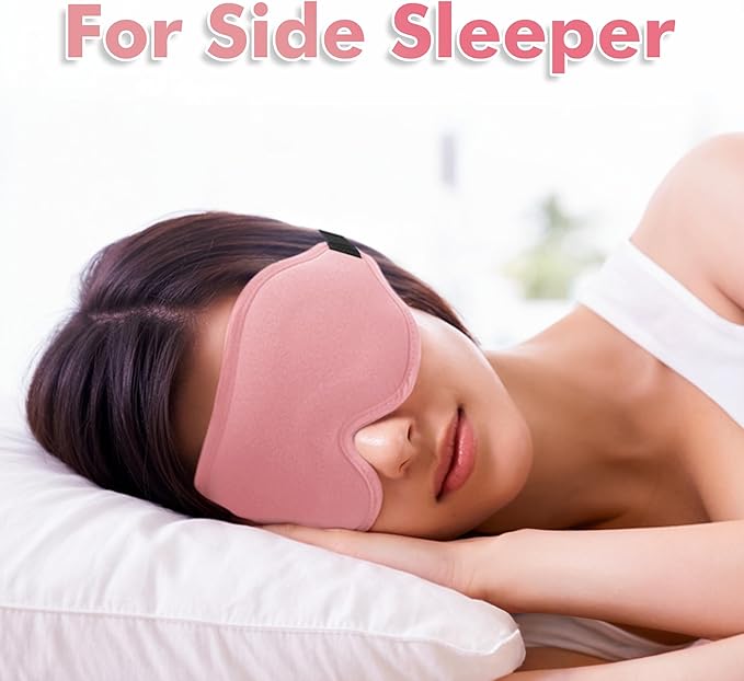 Sleep Eye Mask for Men Women, Sleeping Mask for Side Sleeper, Travel Blackout Night Blindfold Eye Shade Cover with Adjustable Strap (Pink-3D)