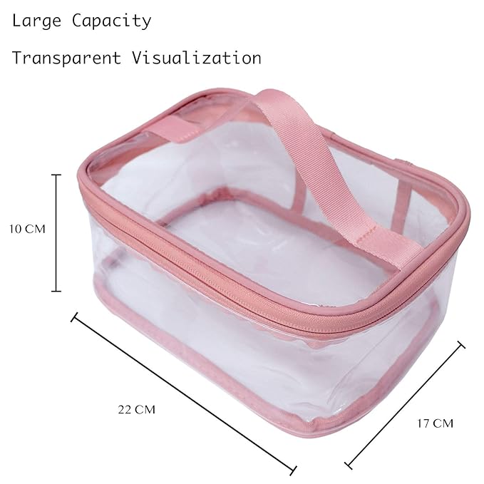2-Pack Toiletry Bag Makeup Cosmetic Clear Bag Portable Waterproof Transparent Travel Large Storage Pink