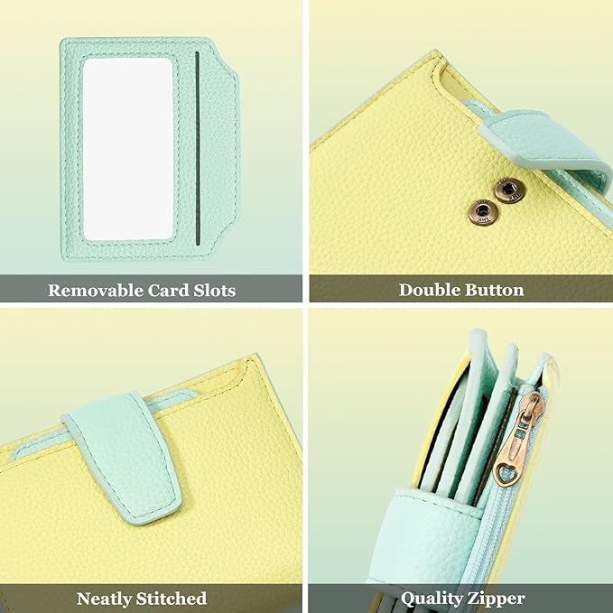 Airkit Small Wallet Women RFID Blocking Soft Leather Bifold Compact Card Holder Wallet for Women with Zipper Coin Pocket 4 ID Window