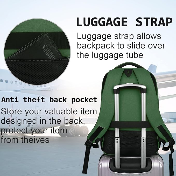 Volher Laptop Backpack,Business Travel Anti Theft Slim Durable Laptops Backpack,Water Resistant College Computer Bag for Women & Men Fits 15.6 Inch Laptop and Notebook-Green