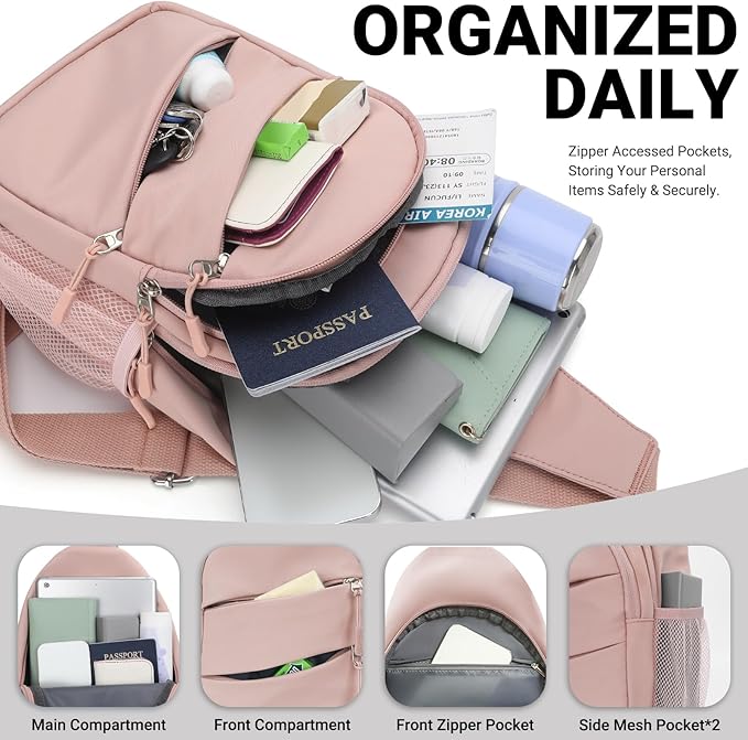 Tuwubi Crossbody Bags for Women, Sling Bag for Men, Small Hiking Backpack Anti Theft Lightweight for Outdoors Travel (L, Pink)
