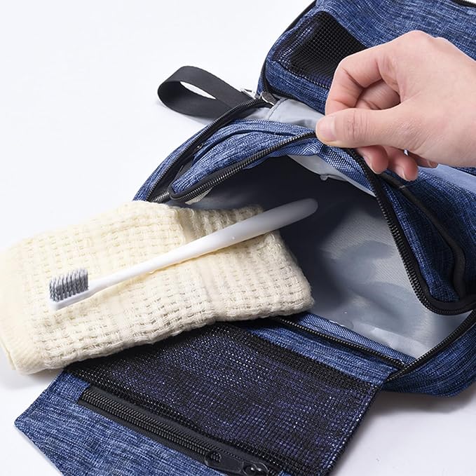 Travel toilet bag is used to store toiletries, Suitable for short-term travel use hanging toilet bag (Navy blue)