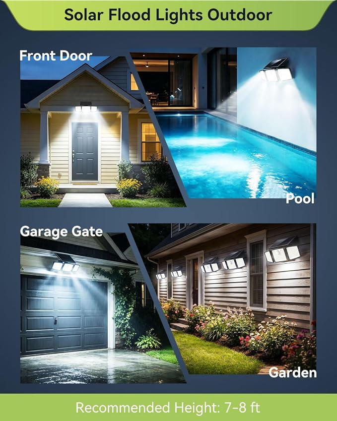 daphino 2500LM Solar Lights, Motion Sensor Outdoor Lights, 3-Head, 2 Pack | 270° Wide-Angle Street & Area Coverage, IP65 Waterproof Security Lighting, 3 Lighting Modes, Non-Remote