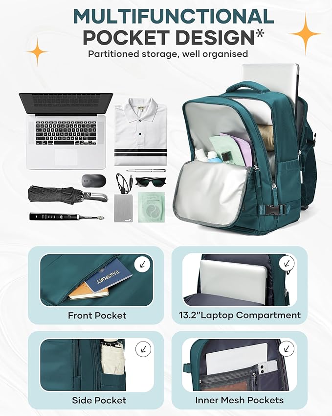 coofay Travel Backpack Carry on Flight Approved Mochila De Viaje Carry on Backpack for Airplanes Spirit Airlines Personal Item Bag 18x14x8 Inches Travel Bag Traveling Backpack for Women Men