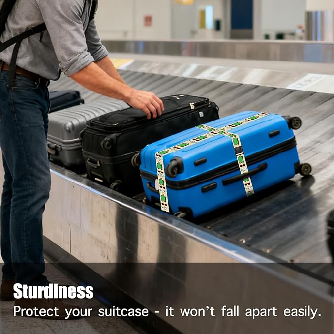Nuxovilar Luggage Straps of 2 Set Sunglasses Airplane Suitcase Pattern, 1.96x90.5 inches - Luggage Straps for Suitcases, Perfect for Travel, Business Trips, Vacation