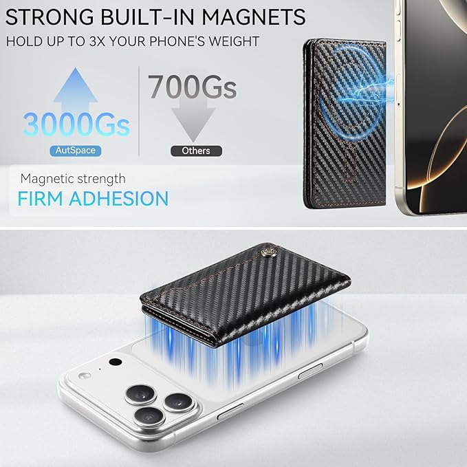Vinich for Magsafe Wallet Magnetic RFID Blocking Card Holder Compatible with MagSafe Phones and Cases, Strong Magnet Minimalist Phone Wallet for iPhone 17/16/15/14/13/12/Pro/Max/Plus/Air, Carbon Black