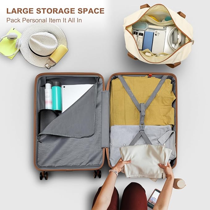 Kono Suitcase Set 3 Piece Luggage Set Expandable(only 28") PC+ABS Carry On Hardside Luggage with TSA Lock Spinner Wheels (Cream White, 6 piece set)