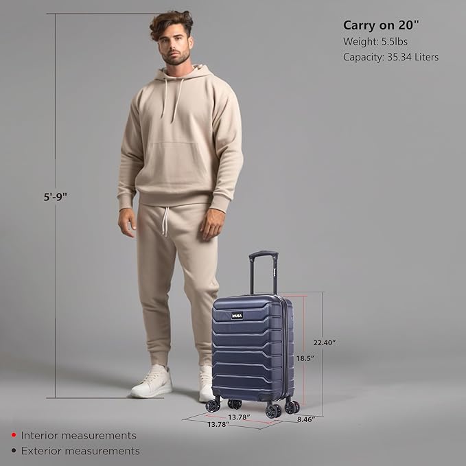 InUSA TREND Luggage with Spinner Wheels | Durable Lightweight Hardshell Suitcase, Travel bag with Handle and Trolley, 20-Inch Carry On Small Luggage | Blue
