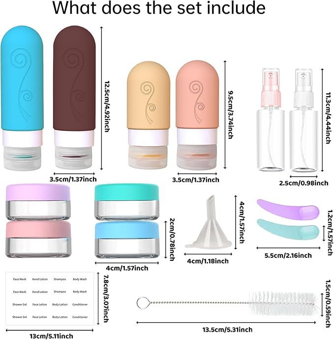 16 Pack Travel Bottles Set for Toiletries, TSA Approved Travel Containers Leak Proof Silicone Squeezable Travel Accessories 2oz 3oz for Shampoo Conditioner Lotion Body Wash (BPA Free) (Multicolored)