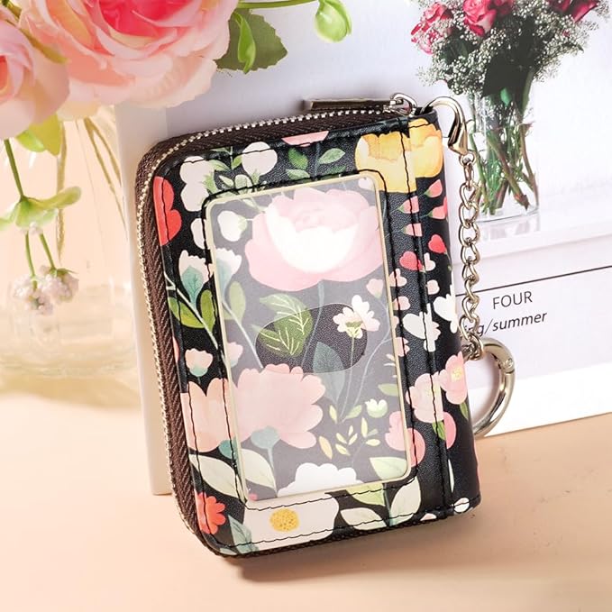FurArt Zipper Wallet Women, RFID Blocking Credit Card Wallet, Business Card Holder, Compact Size KeyChain Wallet