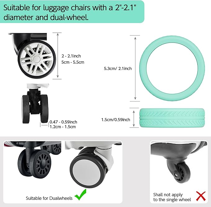 AWINNER 8 Pack Luggage Wheels Covers - Silicone Luggage Wheel Protector Covers for most 8 Spinner Wheel Suitcases or Office Chair Caster,Durable,Mute and Shock Absorption (Cyan)
