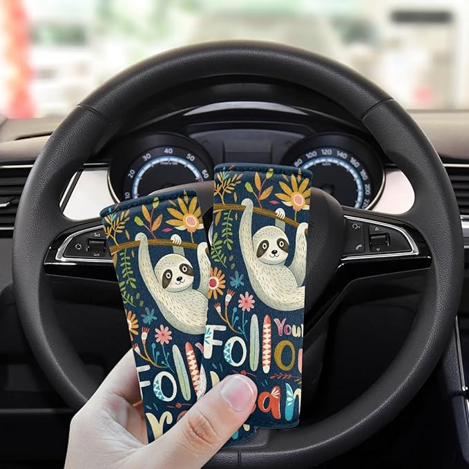 BIGCARJOB Cute Sloth Luggage Handle Cover Replacement 2 Pieces Follow Your Dream Sloth Suitcase Identifier Protective Cover Trolley Case Grip Travel Luggage Handle Wrap Luggage Accessories
