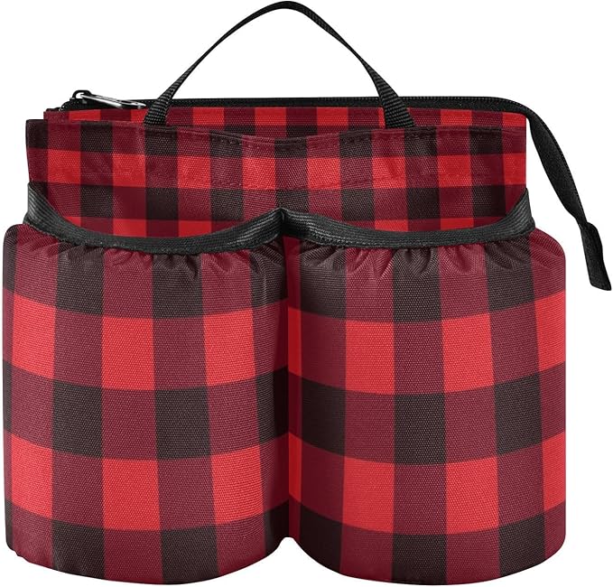 Luggage Cup Holder for Suitcases Free Hands Travel Cup Holder Portable Suitcase Cup Drink Holder Luggage Cup Caddy Bag Carrier Red and Black Buffalo Plaid