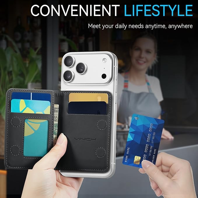 Vinich for MagSafe Wallet Magnetic RFID Blocking Card Holder Compatible with MagSafe Phones and Cases, Strong Magnet Minimalist Phone Wallet for iPhone 17/16/15/14/13/12/ Pro/Max/Plus, Vintage Black