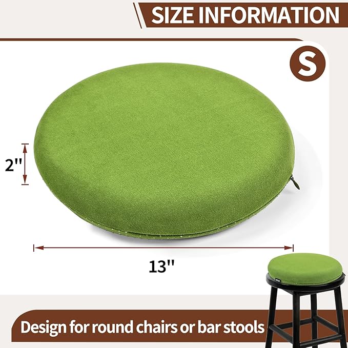 BUYUE Memory Foam Seat Cushion, Dia 13" Soft Velvet Round Stool Cushion Anti-Slip Chair Pads, S, Green