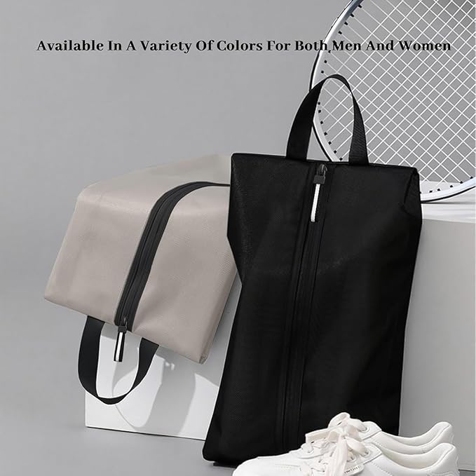 Shoe Bag for Travel, Water-Resistant Shoe Pouch for Gym, Odor-Resistant Soccer Cleats Bag with Zipper for Sports Travel Work Men and Women (Black, 2-Pack)