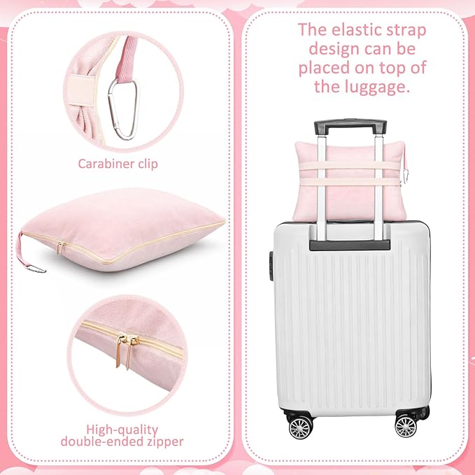 3 Pcs Travel Airplane Blanket Gift Set for Women 40 x 60 Pink Bow Throw Blanket, Eye Mask and Storage Bag with Hand Luggage Sleeve Comfort and Self Care Essentials for Flying Train and Road Trip