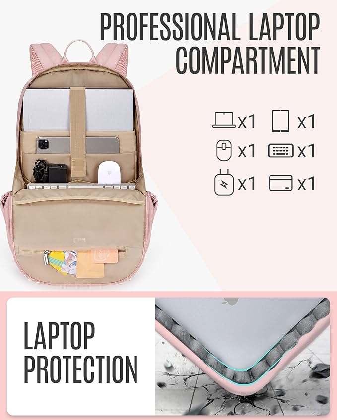 LIGHT FLIGHT Travel Laptop Backpack Women, 17.3 Inch Laptop Backpack with USB Charging Hole, Water Resistant College Bookbag, Black Computer Backpacks for Work,05-purple…