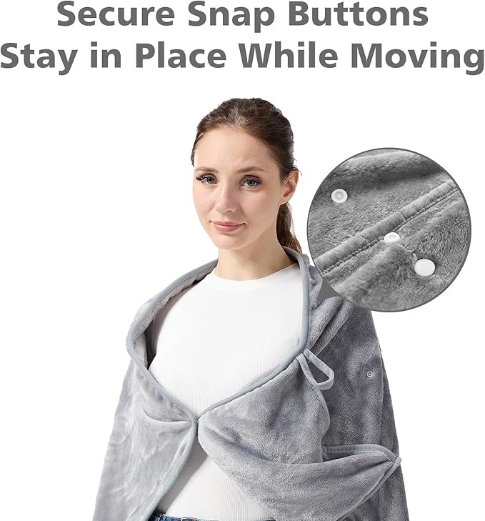 Travel Blanket with Carry Bag, Lightweight Wearable Airplane Blanket, Soft Packable Throw for Travel & Office Light Grey