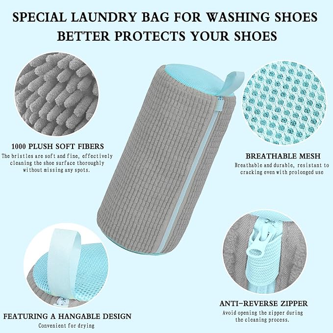 Shoe Washing Bag, Laundry Shoe Bag, Reusable Shoe Washing Bag, 360 ° Deep Cleaning,Suitable for All Shoe Types, With Self-Locking Zipper, 2-pack (Grey)